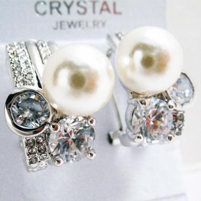 Silver Tone Faux Pearl Deluxe Crystal Earrings.JPG